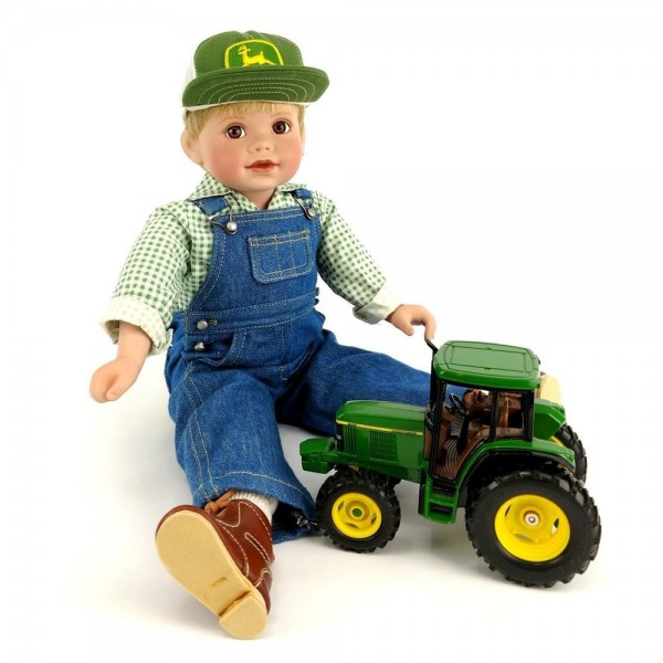 Danbury Mint John Deere Johnny Porcelain Collector Doll w/ Tractor