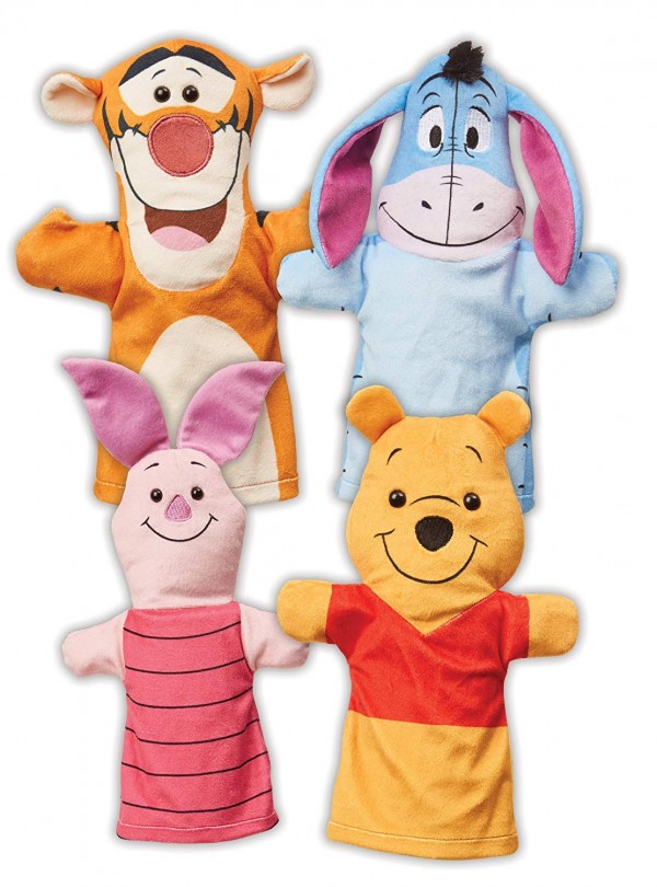 Melissa & Doug Winnie The Pooh Hand Puppets, Puppet Sets, Pooh, Piglet, Tigger, and Eeyore, Soft Plush Material, Set of 4, 14” H x 8.5” W x 2” L