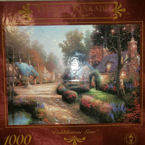 Thomas Kinkade 1000 Piece Jigsaw Puzzle "Cobblestone Lane" Painter Of Light