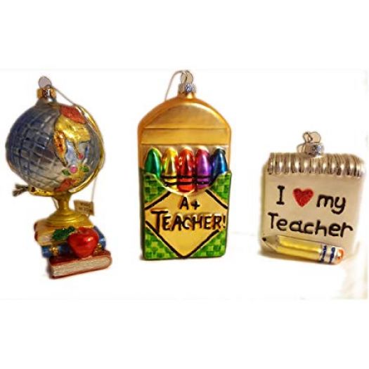 World Class, A+ Teacher, And I Heart My Teacher Set of 3 Glass Ornaments
