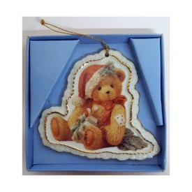 Enesco 1998 Cherished Teddies Porcelain Hanging Ornament Happy Holiday Friend