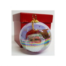 JCPenney Christmas Collectibles Inside Art Hand Painted Glass Santa Ornament 1999