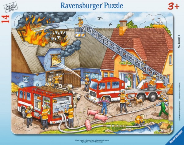 Ravensburger Frame Puzzle - Fighting Fire Frame Tray Jigsaw Puzzle for Kids 14 Pieces, Every Piece is Unique, Pieces Fit Together Perfectly