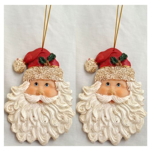 Vintage Santa Claus Face Ornaments Set of 2