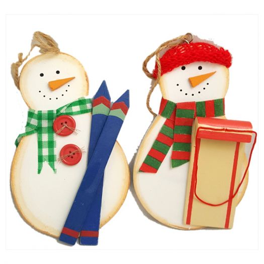Maredy Gift Collection Skiing Sledding Snowman Wooden Ornament Set 5