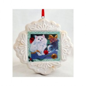 Vintage Papel Giftware Christmas Persian Cat Porcelain Bisque Ornament