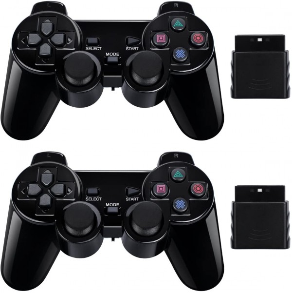 2 Pack Wireless Controller 2.4G Compatible with Sony Playstation 2 PS2 (Jet Black)