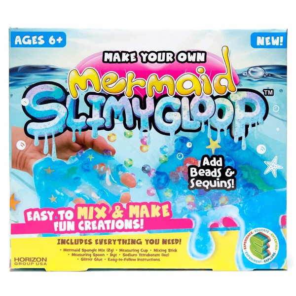 Slimygloop Make Your Own Mermaid DIY Slime Kit by Horizon Group Usa, Mix & Create Stretchy, Squishy, Gooey, Putty Slime, Sparkling Spangles & Clear Beads Included, Blue