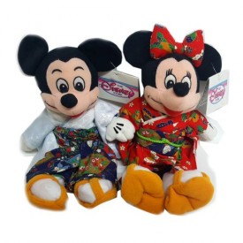 JAPAN Disney Collectible JAPANESE KIMONO MICKEY MOUSE MINNIE Plush Bean Bag Doll Set