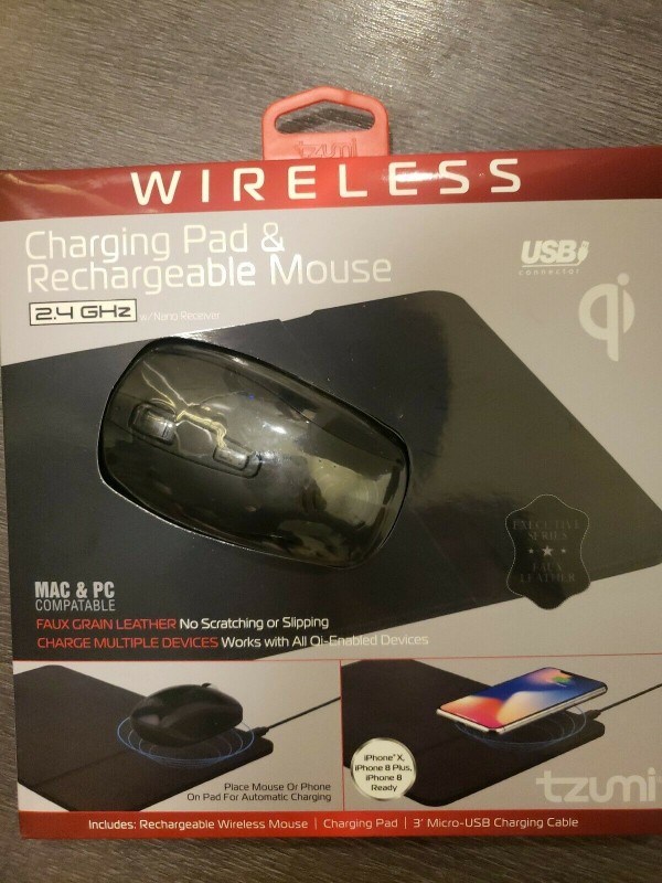 Tzumi Wireless Charging Mouse Pad and Rechargeable Mouse