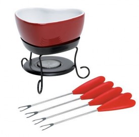 Heart Chocolate Fondue Set, Red, 7 Pieces