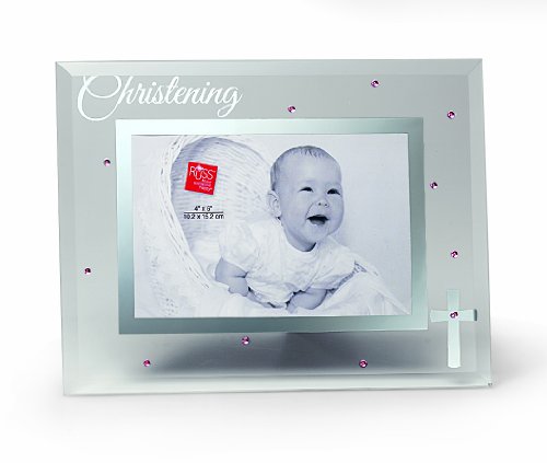 Russ Berrie Small Blessings Christening Glass Photo Frame, Pink