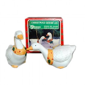 Christmas Around The World Christmas Geese Porcelain Set of 2 Ornaments No. 5...