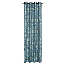 Sandy Wilson Blue & Sage Green Silk Lotus Flower Rod Curtain Single Panel, 50 by 84-Inch
