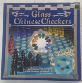 2003 Cardinal Industries, Inc. Cardinal 14 Inch Glass Chinese Checkers Item No. 8242---ages 8 to Adult---made of Solid Glass---elegant Chinese Checkers Pieces---6 Different Colored Playing Pieces Set----14 Inch Game Board