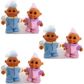 My Lucky Mini 3.5 Baby Boy & Baby Girl Troll Doll Dressed in Pajamas w/Baby Bottle Set of 6