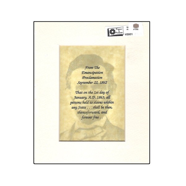 Abraham Lincoln Quotes Ready To Be Framed 5-1/4 x 6-3/4 From The Emancipation Proclamation September 22, 1862 Gold Tint