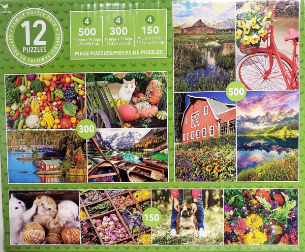 Family Puzzle Pack 12 Puzzles - 4 Each - 500, 300, 150 Pieces