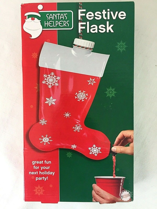 Festive Christmas Stocking Flask Party Gag Gift Alcohol Dispenser Drink Santa