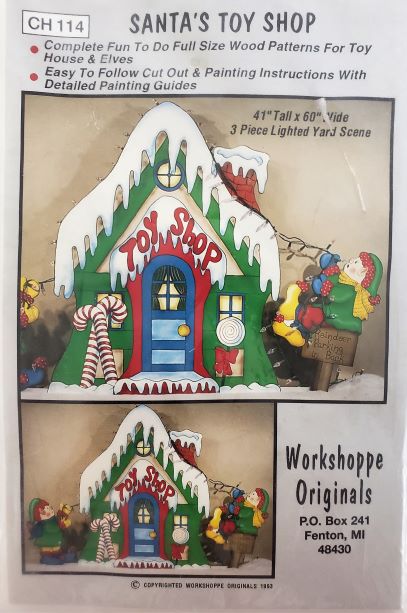 Vintage 1993 Workshoppe Originals Santa's Toy Shop Wood Pattern For Toy House Elves Lighted Yard Scene CH114