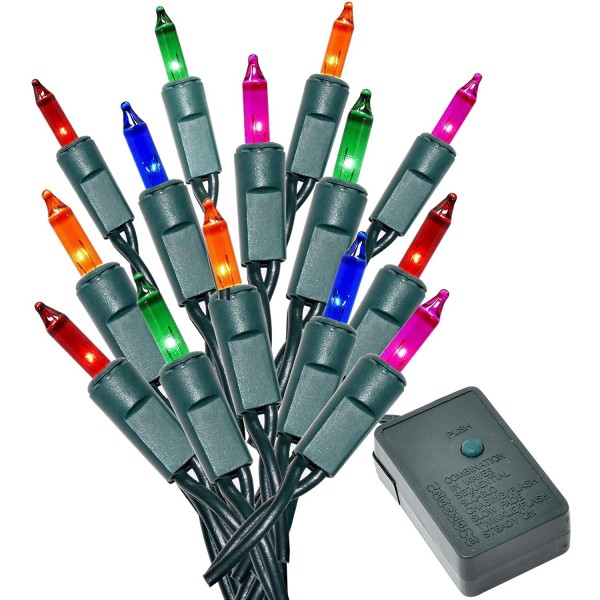 Holiday Essence - Set of 140 Multi-Color Chasing Lights - UL Certified - 8 Function Controller / Chaser - Green Wire - Indoor Use
