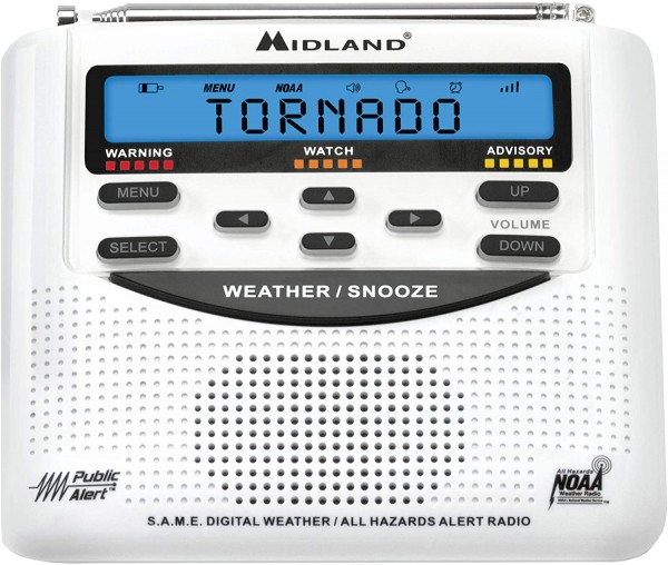 Midland NOAA Emergency Weather Alert Radio - S.A.M.E. Localized Programming, Trilingual Display, 60+ Emergency Alerts, & Alarm Clock (WR120BCN)