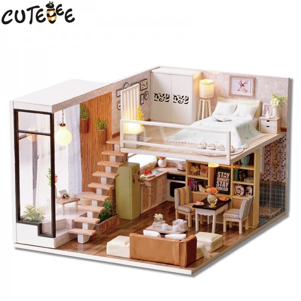 CUTEBEE Wooden Doll House Miniature DIY Dollhouse Kit With Furniture Scale 1:24 (Waiting Time Model L020)