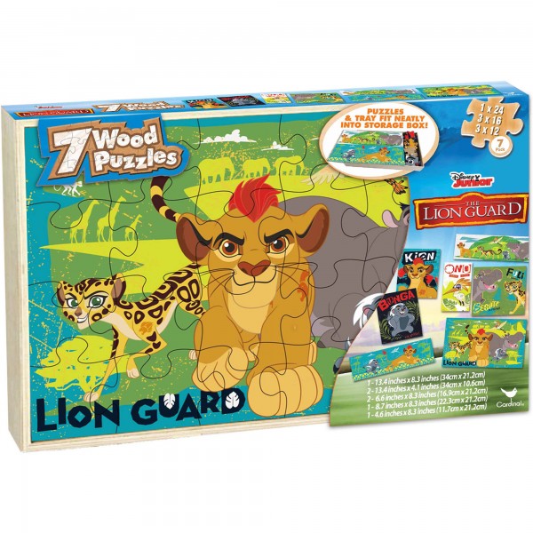 Disney Lion Guard Set of 7 Wood Jigsaw Puzzles in Wood Storage Box