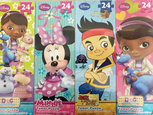 Disney Tower Puzzle 4 Pack - Doc McStuffins, Minnie Mouse, Jake Neverland Pirates 24 Piece ea.