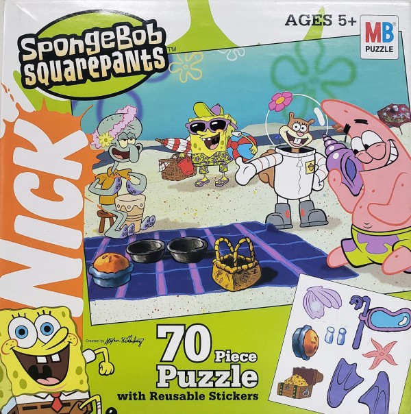 Nickelodeon SpongeBob SquarePants 70 Piece Puzzle with Reusable Stickers - On the Beach with Patrick , Sandy , and Squidward