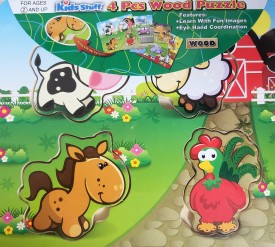 Kids Stuff 4 Piece Chunky Wooden Puzzle - Farm Animals