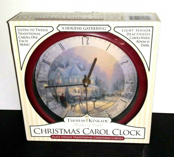 Thomas Kinkade CLOCK 12 Christmas CAROLS "A Holiday Gathering" Wall or Shelf