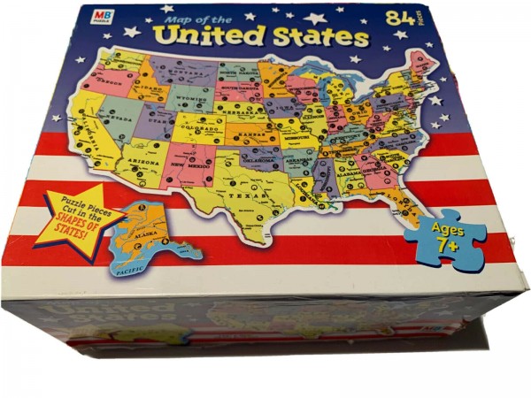 Milton Bradley Puzzle Map Of United States Pieces Cut in Shape of States 84 Pcs.