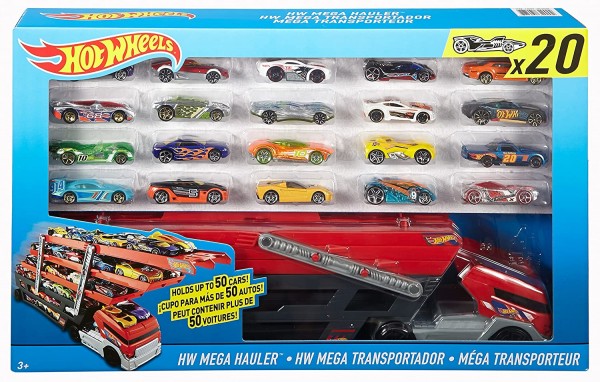 Hot Wheels Mega Hauler Giftset with 20 Hot Wheels Cars (Car Styles May Vary)