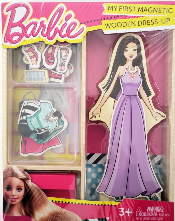 My First Magnetic Wooden Dress-up Barbie 23 Pieces - Brunette w/ Purple Dress