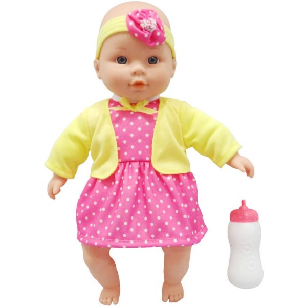My Sweet Love Crying Baby Doll In White With Pink Polka-dot Dress