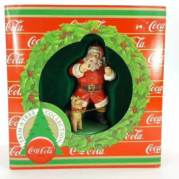 Coca Cola Christmas Shhh Ornament Santa w/ Coke Bottle & Terrier 1986 - H2806