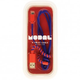 Modal - 4' Twist Micro USB Charge-and-Sync Cable - Aurora Red/Royal Blue