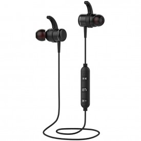 T1 Sport Magnet Metal Bluetooth Stereo Wireless Headset Earphone - Black