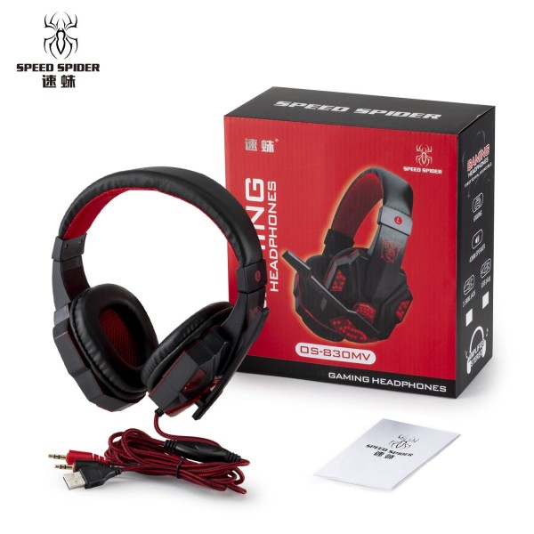 Gaming Headset USB 3.5mm Wired Over LED Headphones Stereo with Mic For Xbox One/PS4 PC (Red)