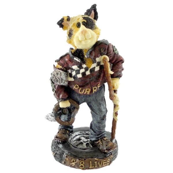 Boyds Bears Purrstone Resin Cat Race Car Driver Figurine Mario Fenderbender…1 Down, 8 to Go Retired 371009