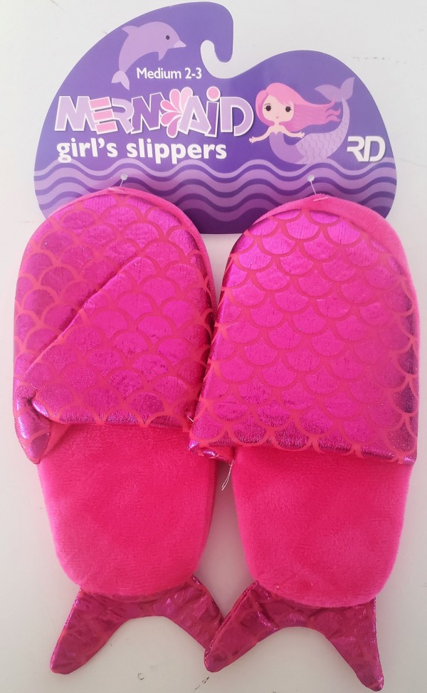 Mermaid Girl's Pink Slippers Medium 2-3