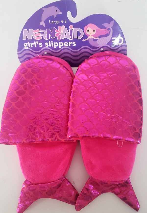 Mermaid Girl's Pink Slippers Large 4-5