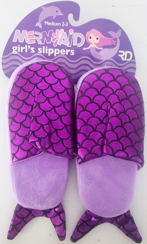 Mermaid Girl's Purple Slippers Medium 2-3