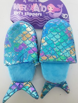 Mermaid Girl's Blue Aqua Slippers Small 13-1