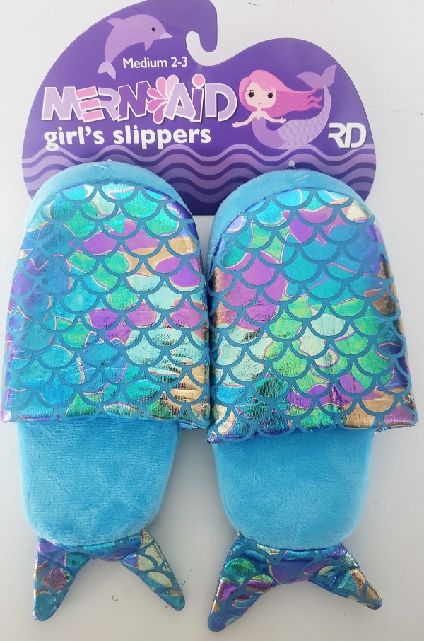 Mermaid Girl's Blue Aqua Slippers Medium 2-3