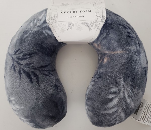 SILVER ONE Soft Memory Foam Travel Airplane Neck Pillow Comfortable Cushion Provides Relief - Grey Leaves