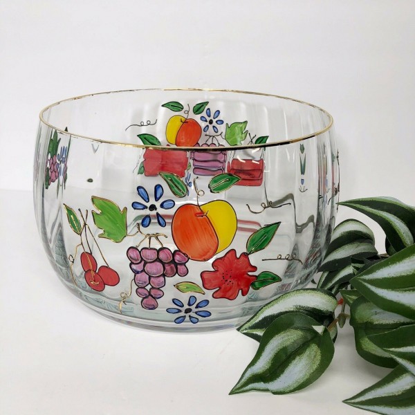 Crystal Clear Venetian Fruit 6" Bowl 22K Gold Accent