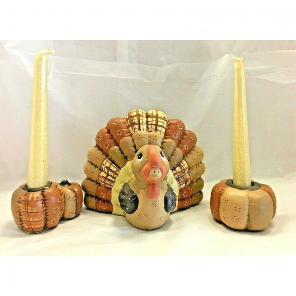 Vintage House of Lloyd Thanksgiving Turkey Centerpiece Candle 3 PC Ceramic Set Harvest Fall