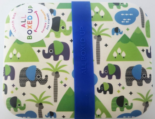 All Boxed Up Eco Friendly Lunch Box - Blue/Green Elephants Sahara Desert